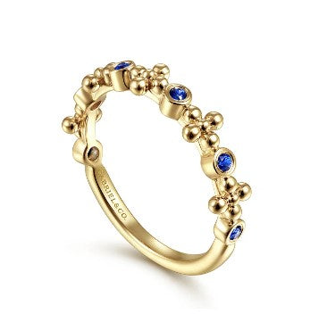 14K Yellow Gold Sapphire and Bujukan Bead Station Ring