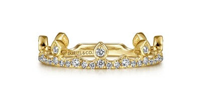 14K Yellow Gold Diamond Crown Stackable Ring