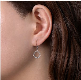 14K White Gold Open Circle Diamond Drop Earrings