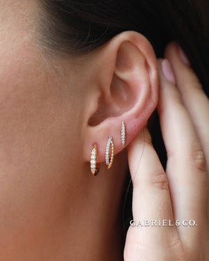 14K Yellow Gold Diamond Huggie Earrings