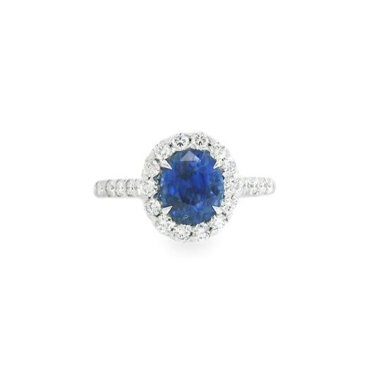18K White Gold Blue Sapphire & Diamond Ring