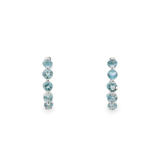 14K White Gold Aquamarine Inside/Out Hoop Earrings