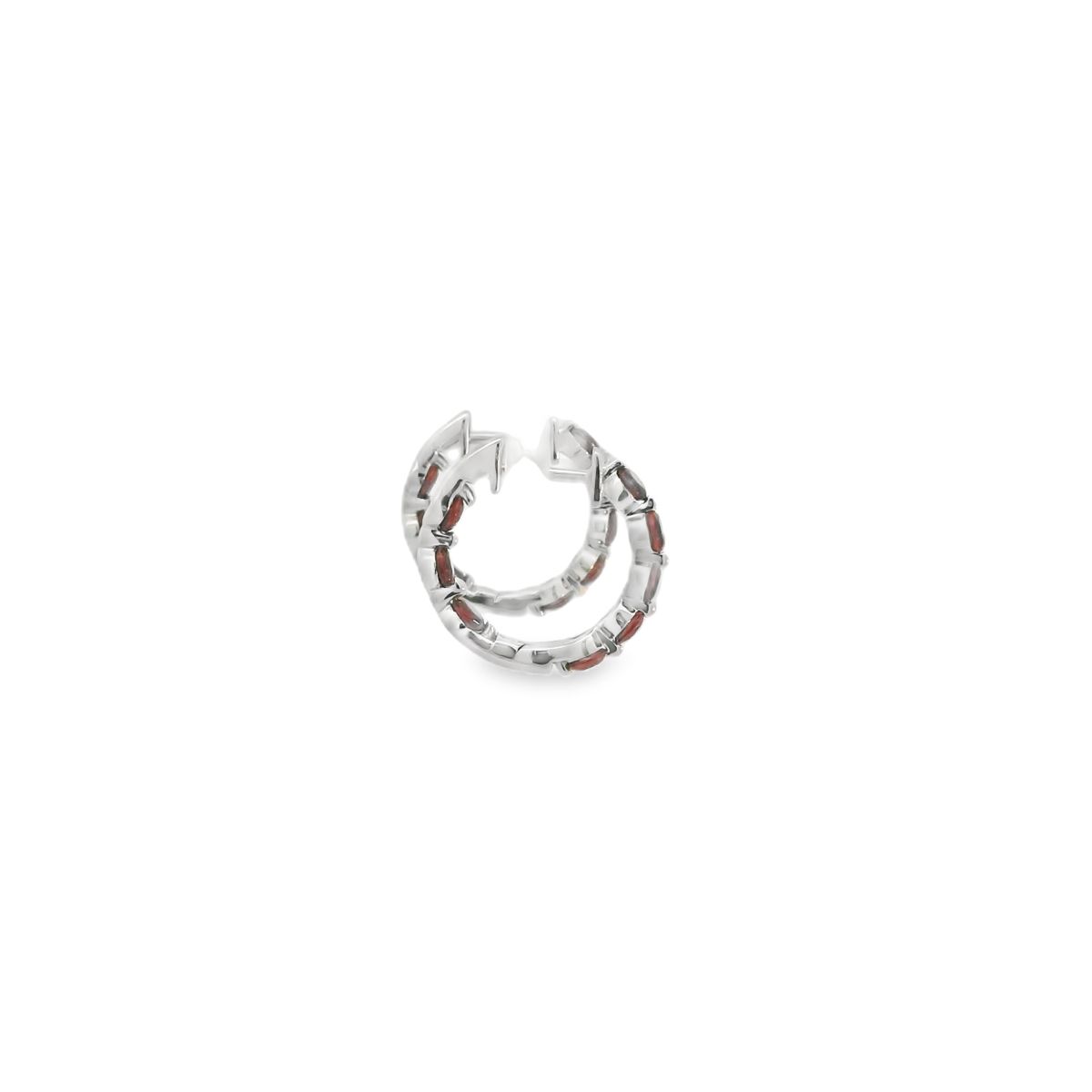 14K White Gold Garnet Inside/Out Hoop Earrings