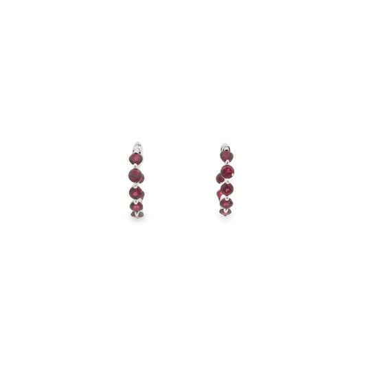 14K White Gold Garnet Inside/Out Hoop Earrings