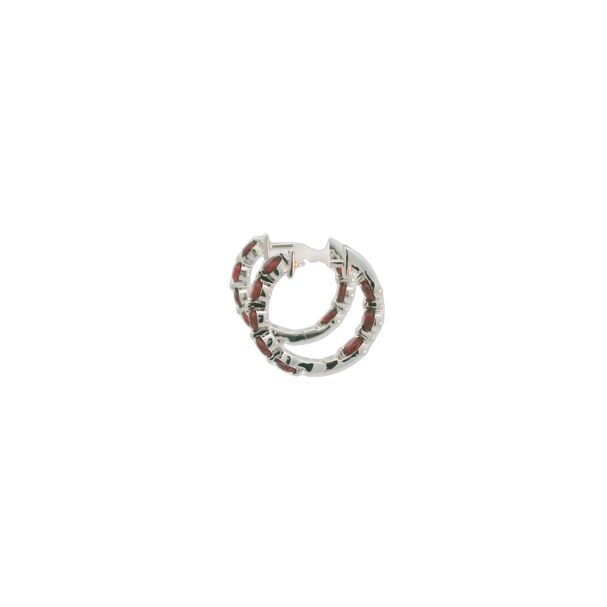 14K White Gold Garnet Inside/Out Hoop Earrings