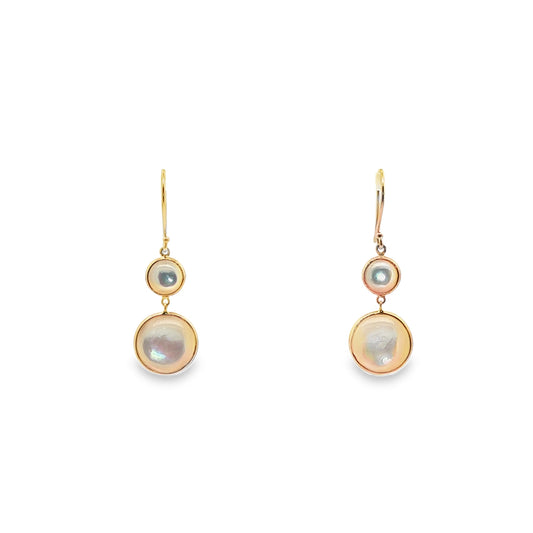 14K Yellow Gold Mother of Pearl Dangle Earrings