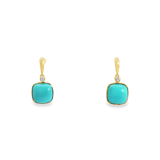 14K Yellow Gold Turquoise & Diamond Earrings