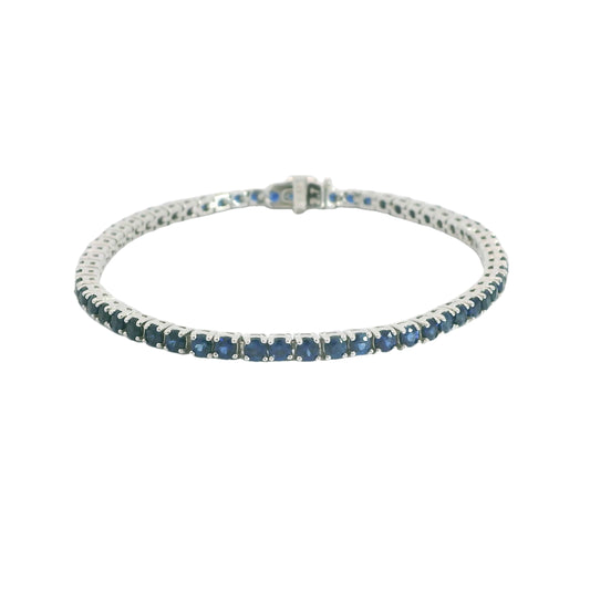 14K White Gold Natural Blue Sapphire Bracelet