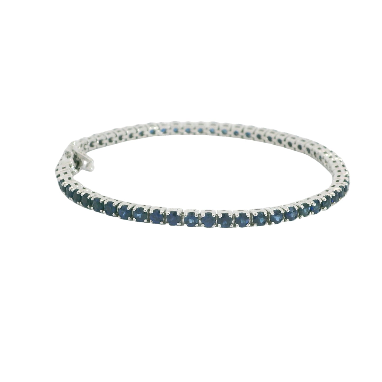 14K White Gold Natural Blue Sapphire Bracelet