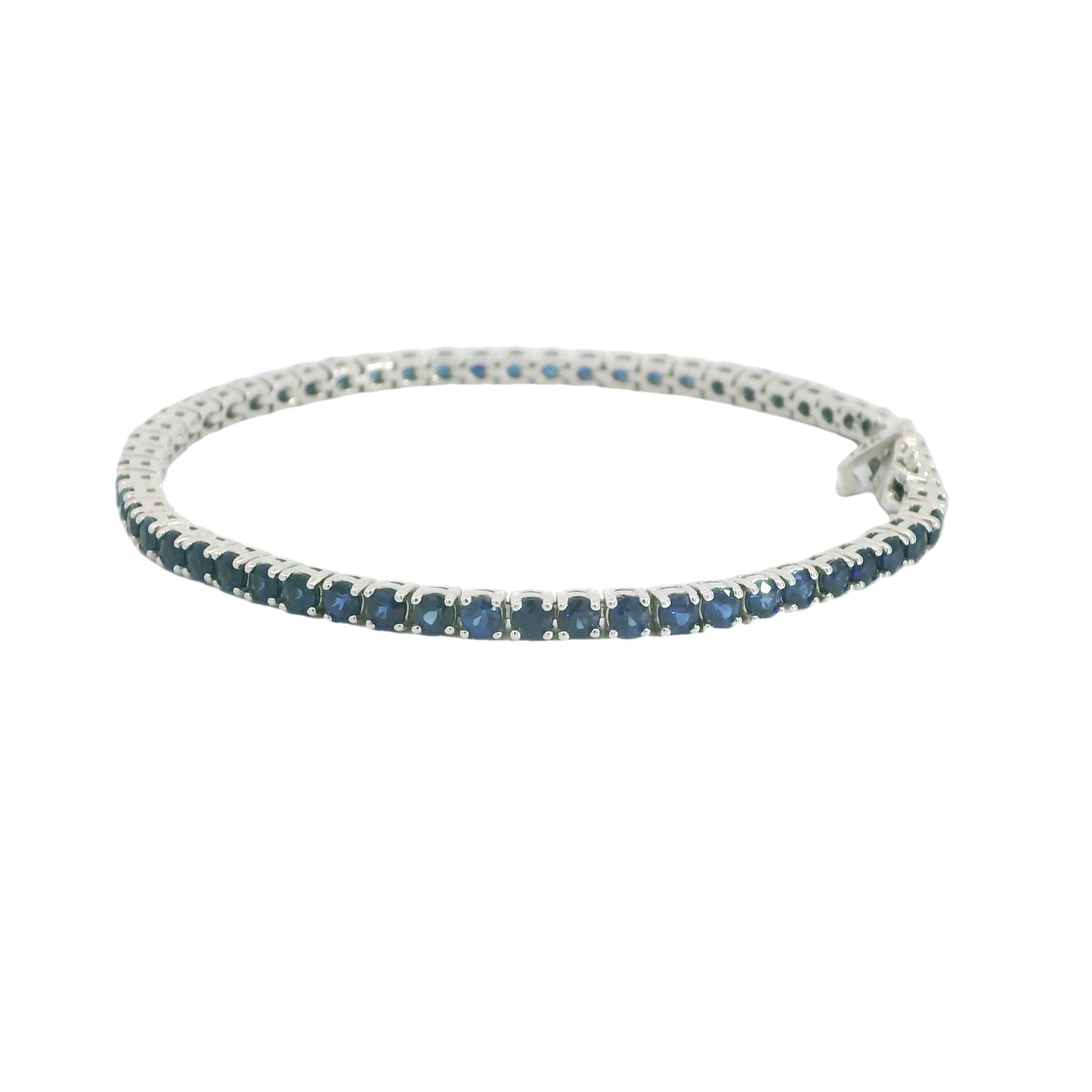 14K White Gold Natural Blue Sapphire Bracelet