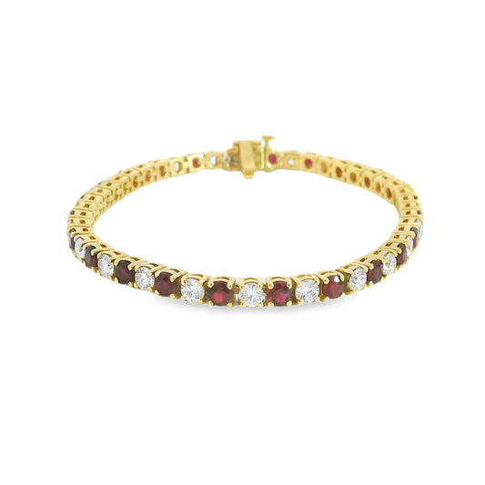 18K Yellow Gold Natural Ruby and Diamond Bracelet