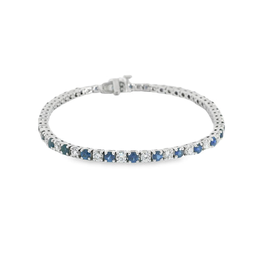 14K White Gold Natural Blue Sapphire and Diamond Bracelet