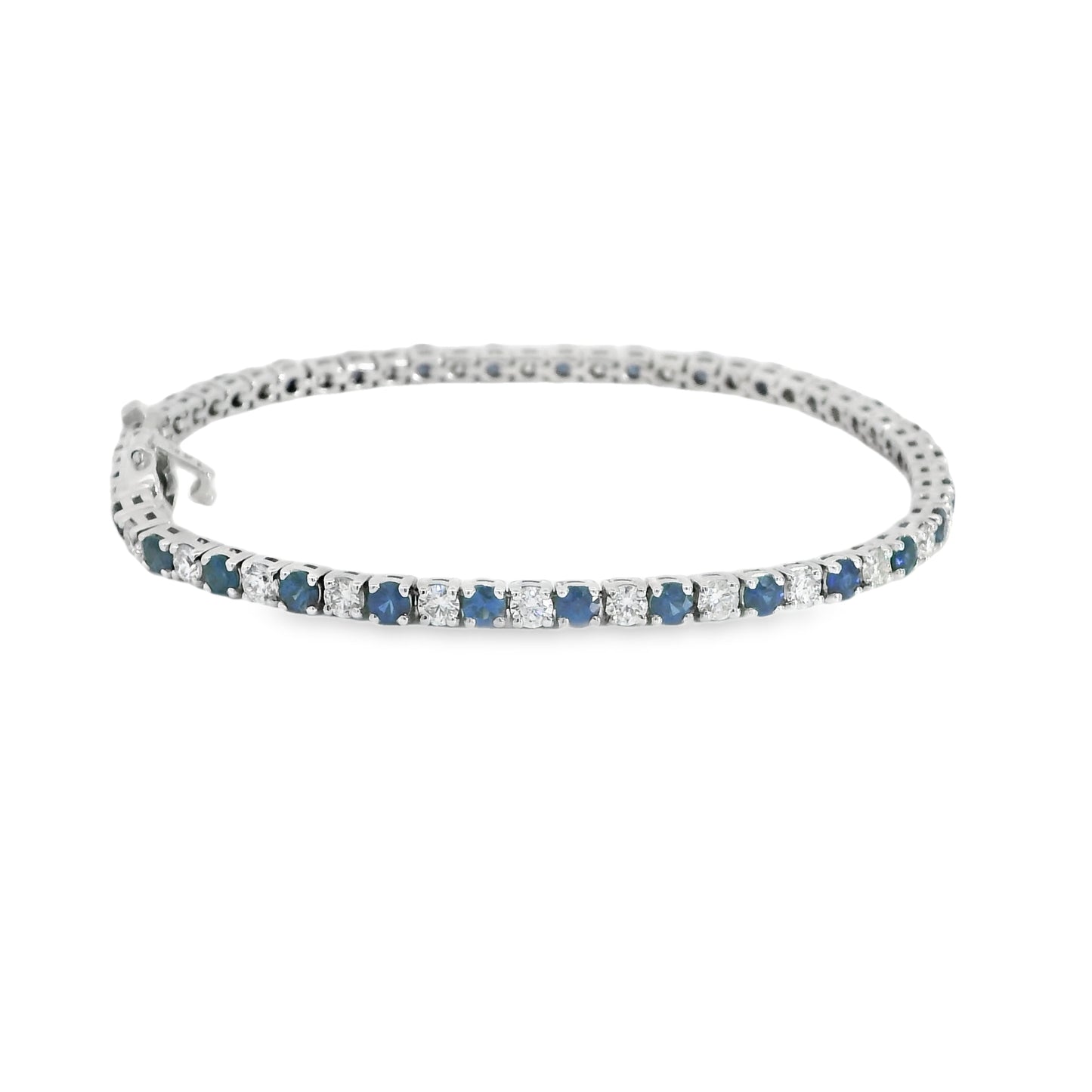 14K White Gold Natural Blue Sapphire and Diamond Bracelet