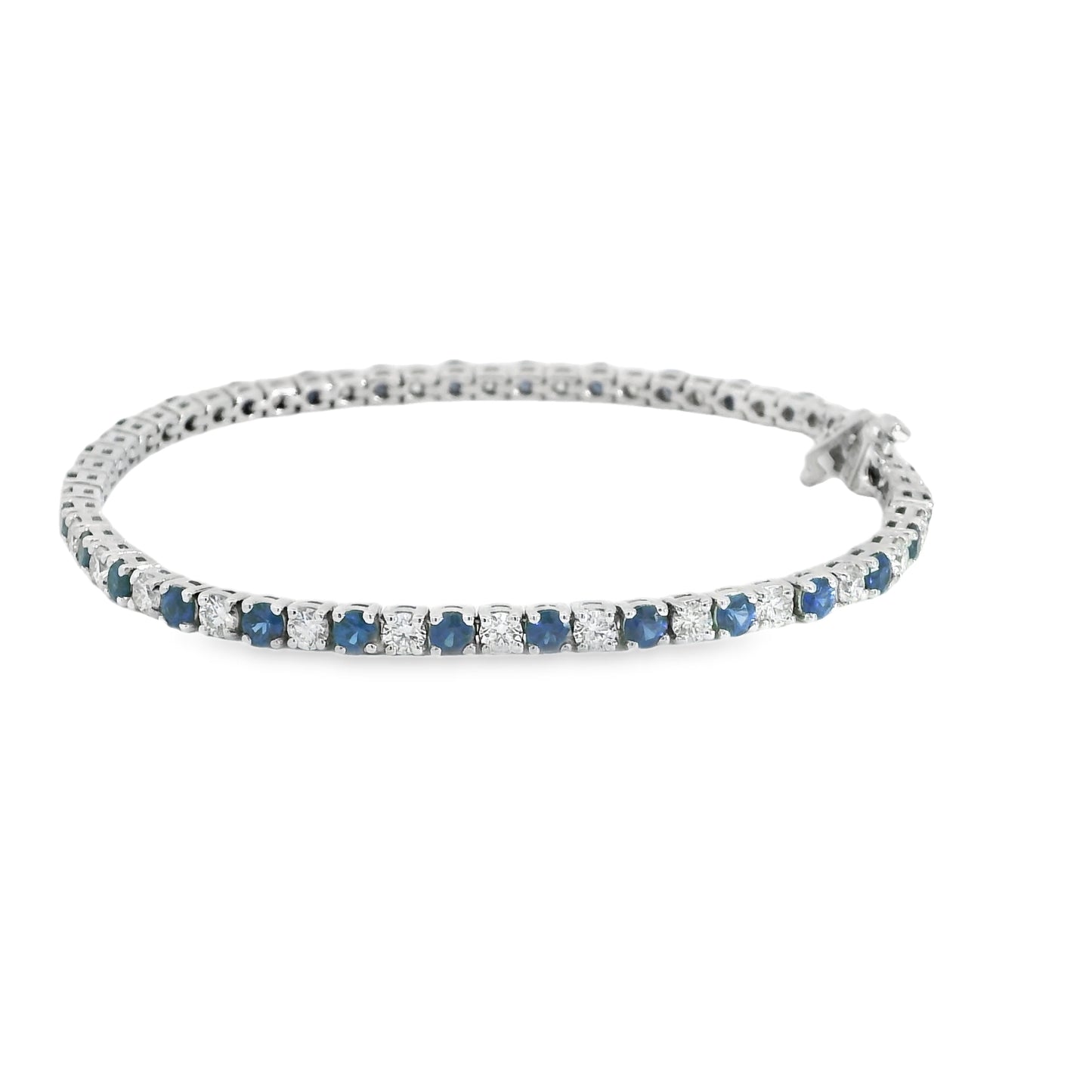 14K White Gold Natural Blue Sapphire and Diamond Bracelet