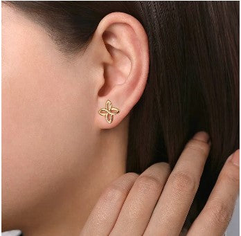 14K Yellow Gold Quatrefoil Stud Earrings