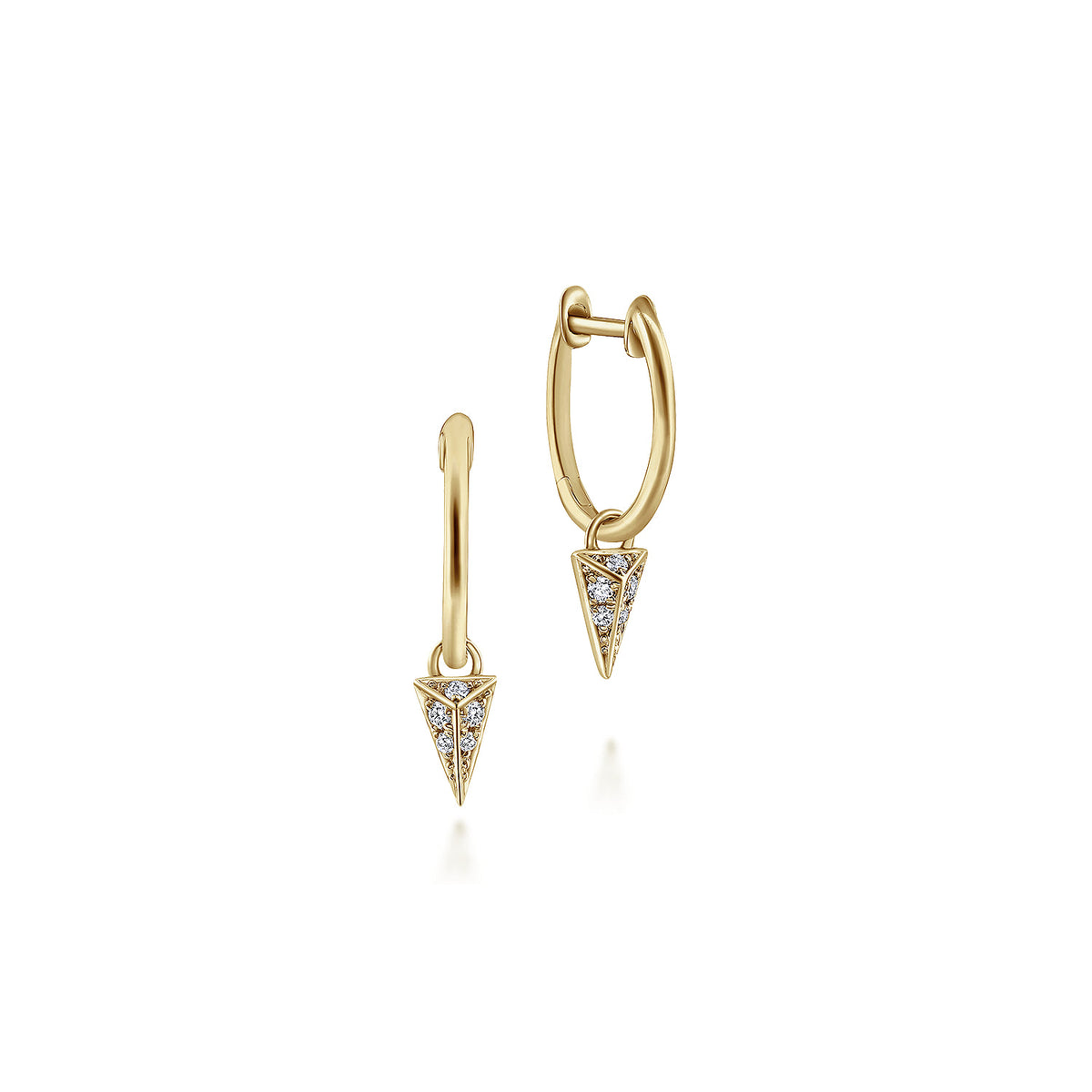 14K Yellow Gold Pave' Diamond Spike Drop Earrings