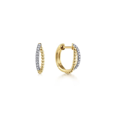 14K Yellow Gold Diamond Huggie Earrings