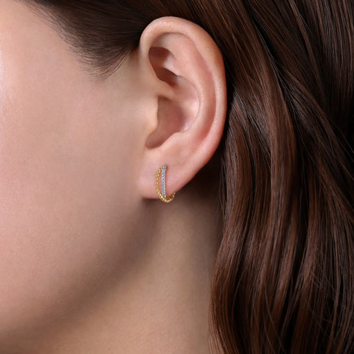 14K Yellow Gold Diamond Huggie Earrings