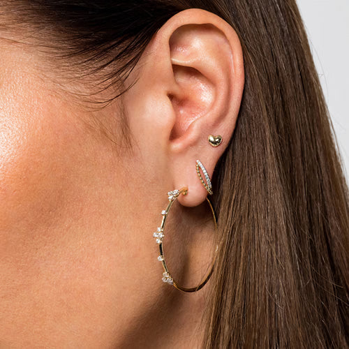 14K Yellow Gold Diamond Huggie Earrings