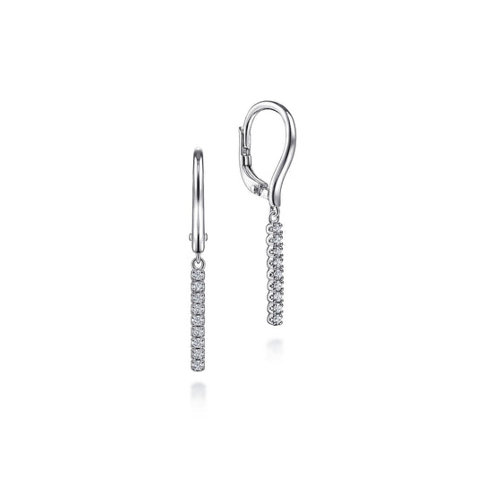 14K White Gold Diamond Bar Drop Leverback Earrings