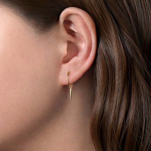 14K Yellow Gold Huggies with Spike Drop