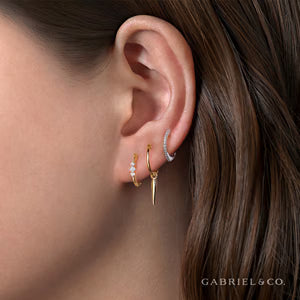 14K Yellow Gold Huggies with Spike Drop