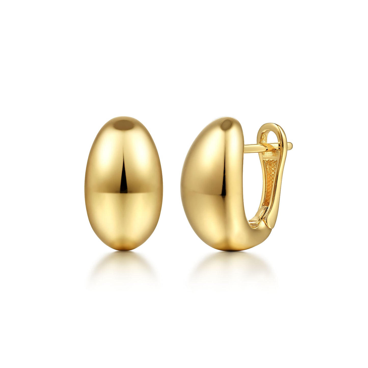 14K Yellow Gold Oval Huggie Earrings