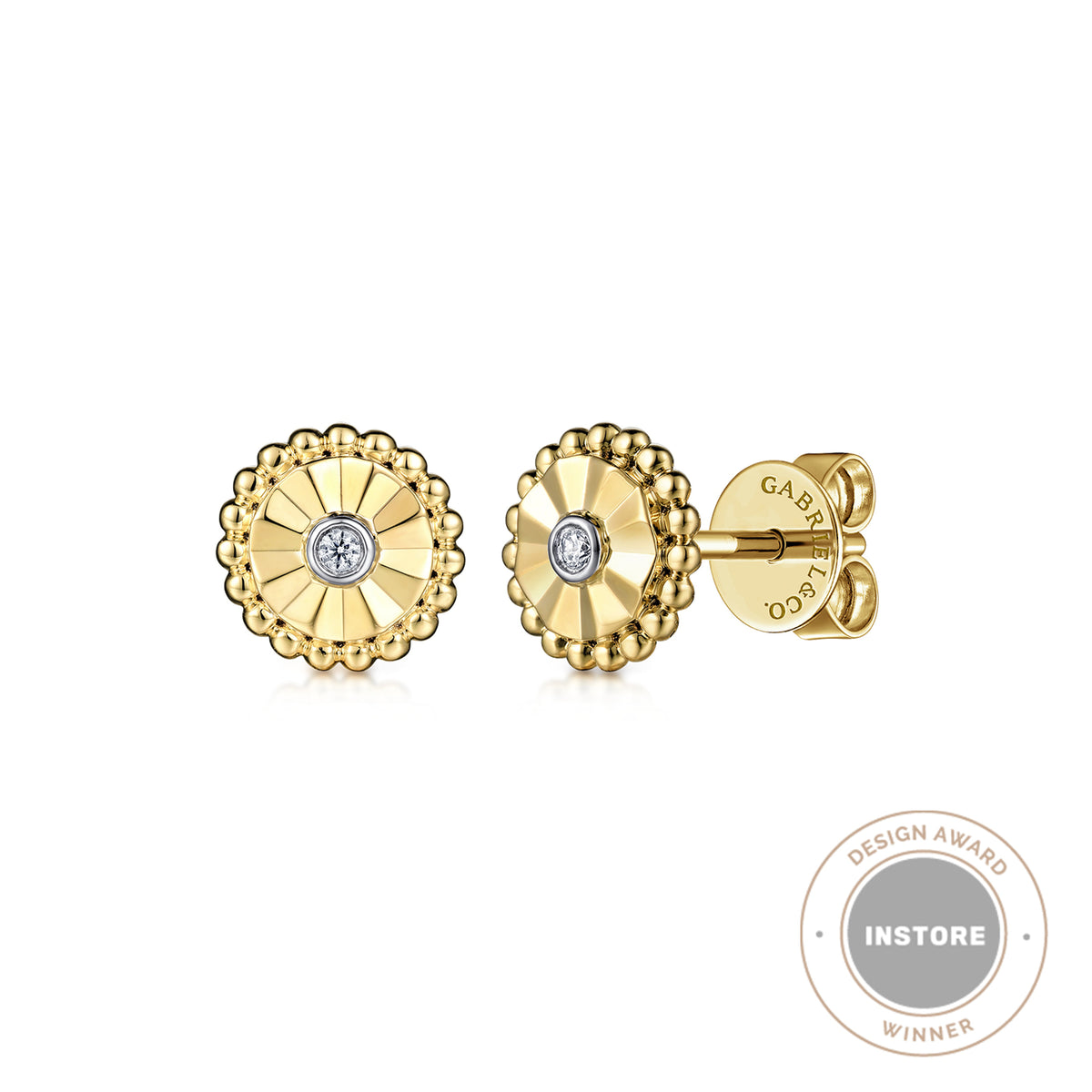 14K Yellow Gold Yellow & White Gold Diamond Stud Earrings