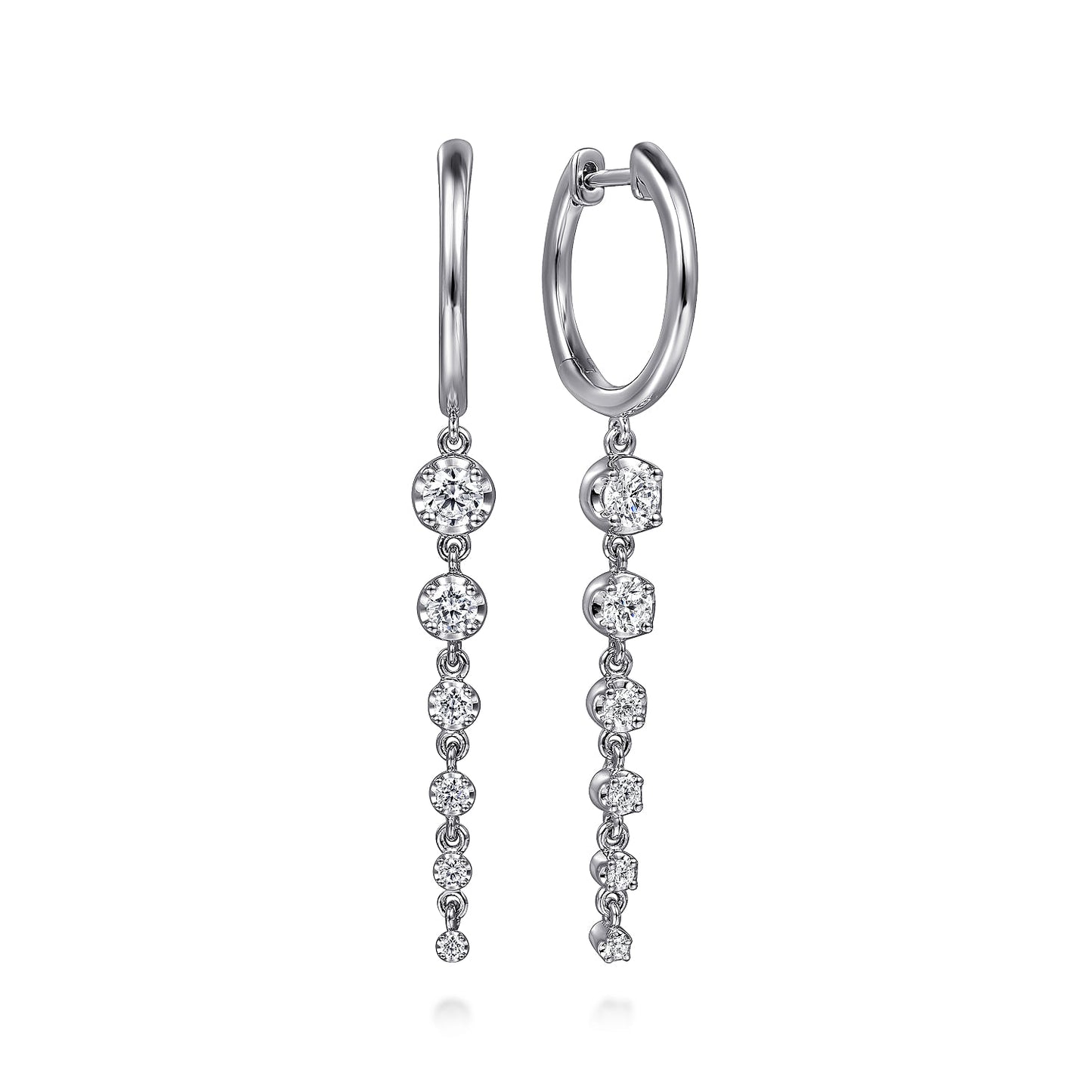 14K White Gold Graduating Diamond Huggy Drop Earrings