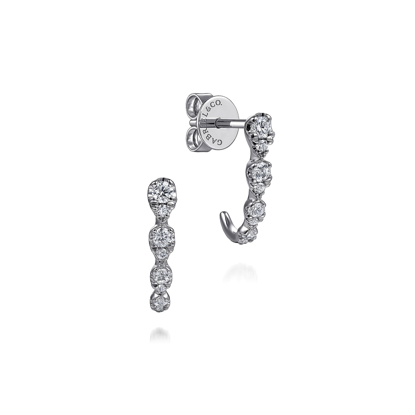 14K White Gold Graduating Diamond J Hoop Stud Earrings