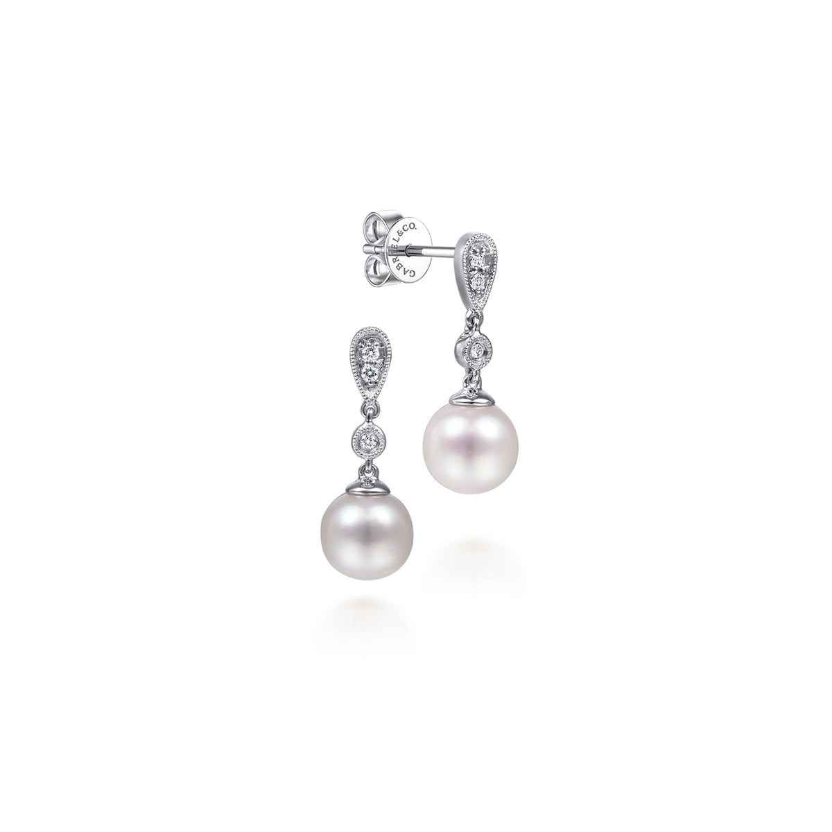 14K White Gold Pearl & Diamond Drop Earrings