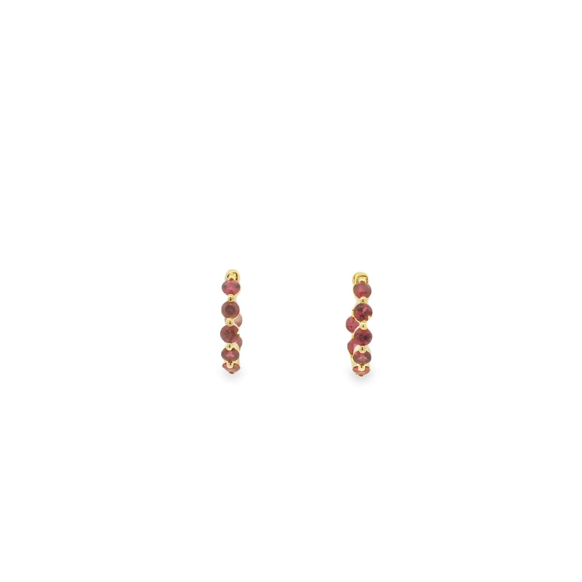 14K Yellow Garnet Inside/Out Hoop Earrings