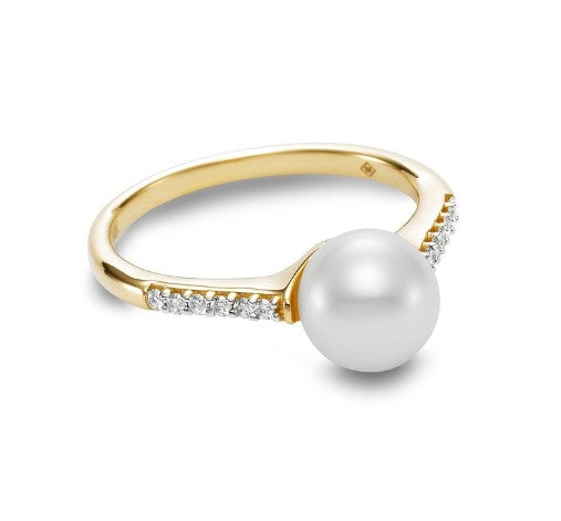 14K Gold Freshwater Pearl and Diamond Ring