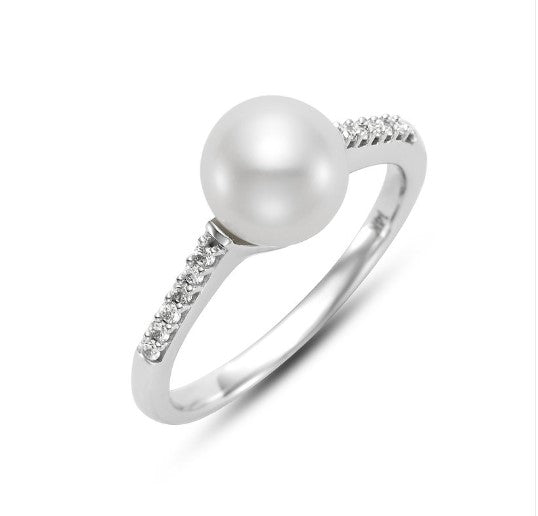 14K Gold Freshwater Pearl and Diamond Ring