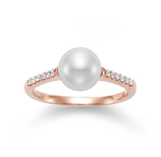 14K Gold Freshwater Pearl and Diamond Ring