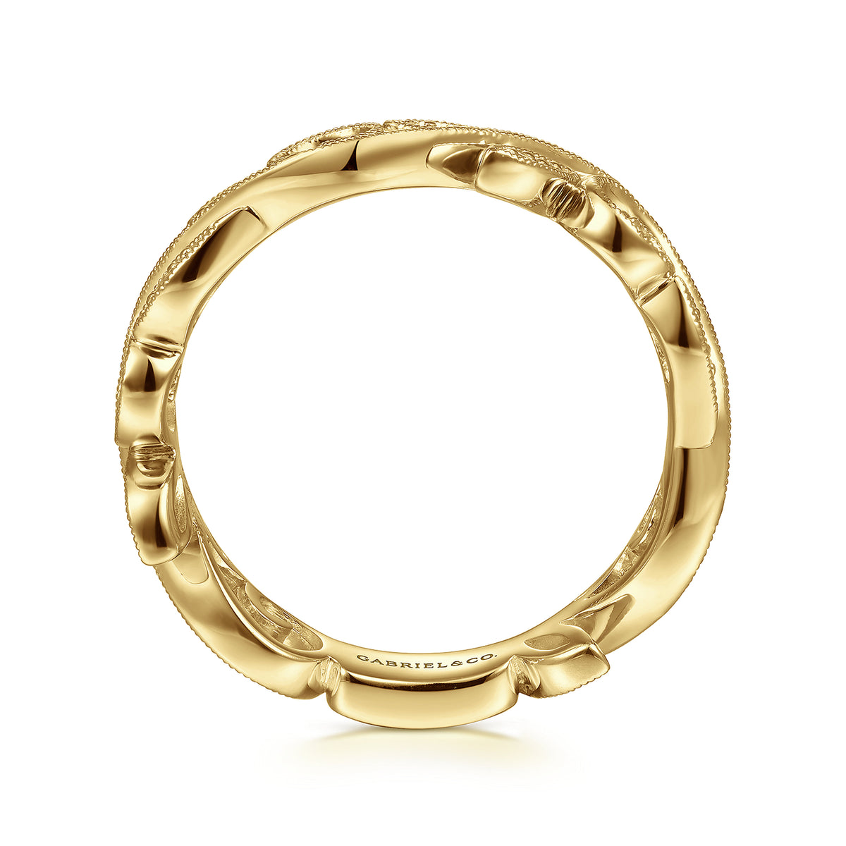 14K Yellow Gold Floral Diamond Stackable Ring
