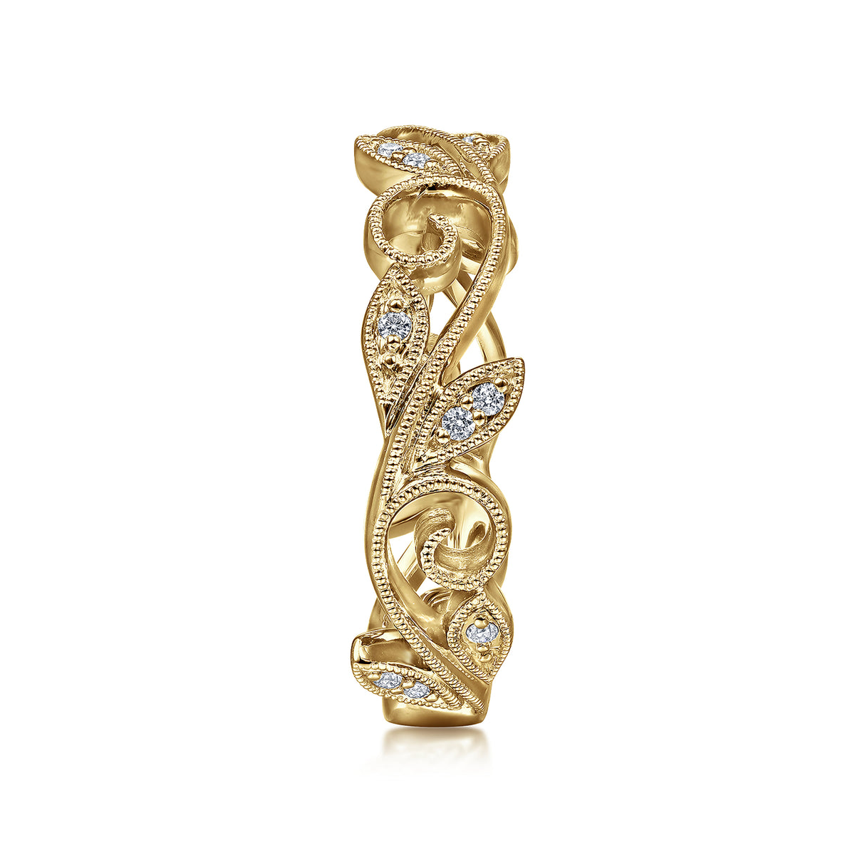 14K Yellow Gold Floral Diamond Stackable Ring