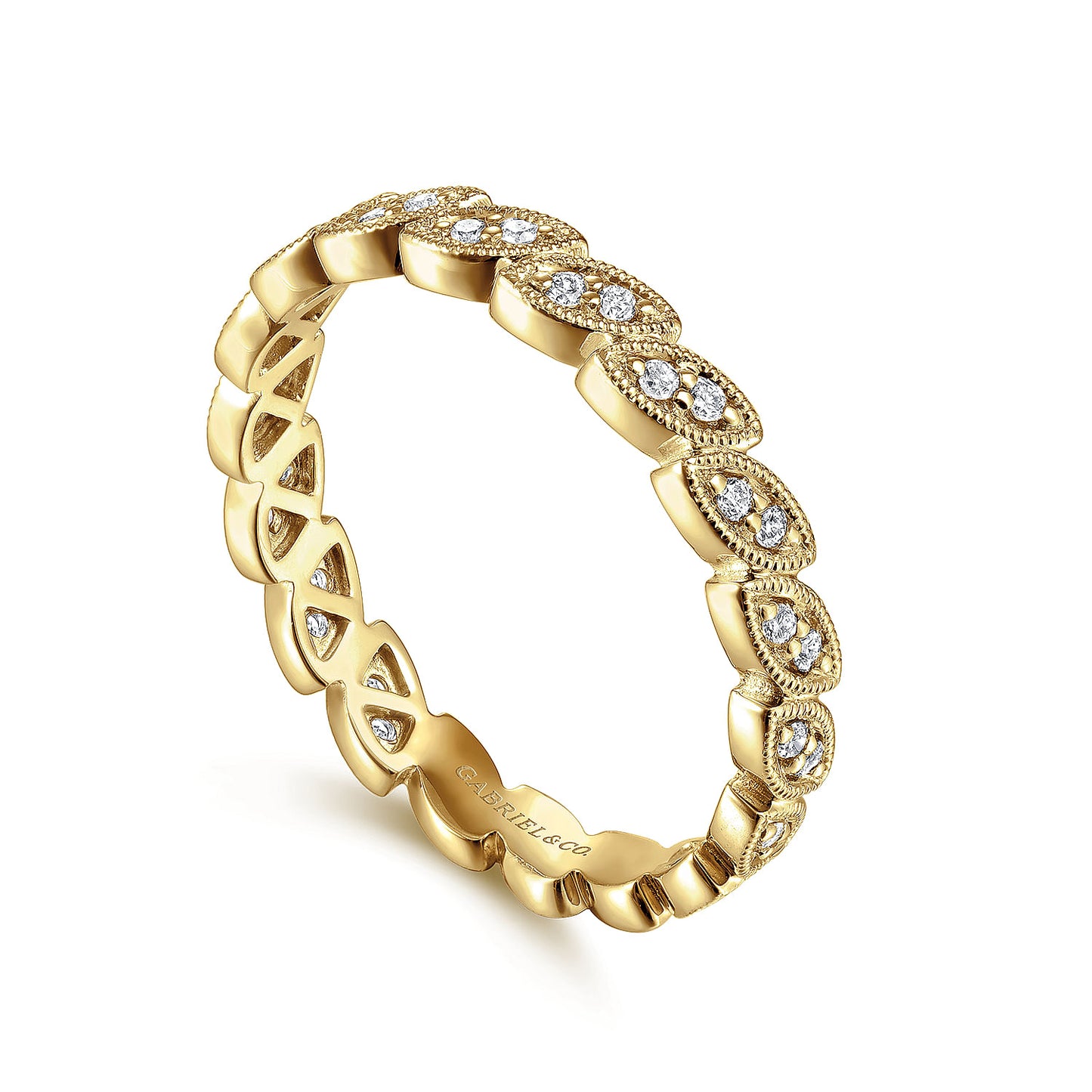 14K Yellow Gold Millgrained Marquise Stackable Diamond Ring