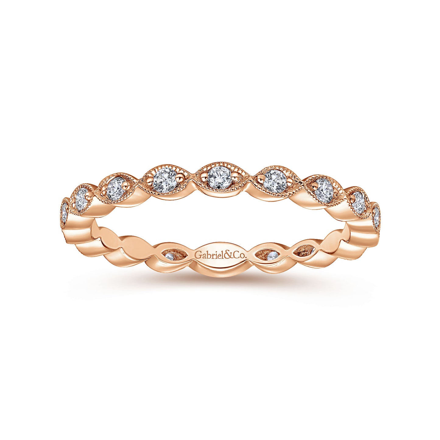 14K Rose Gold Marquise Station Diamond Stackable Ring