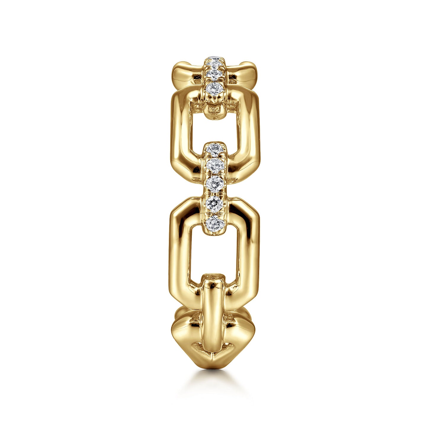 14K Yellow Gold Chain Link Stackable Ring Band with Diamond Connectors