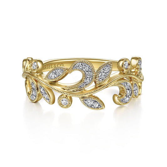 14K Yellow Gold Diamond Floral Ring