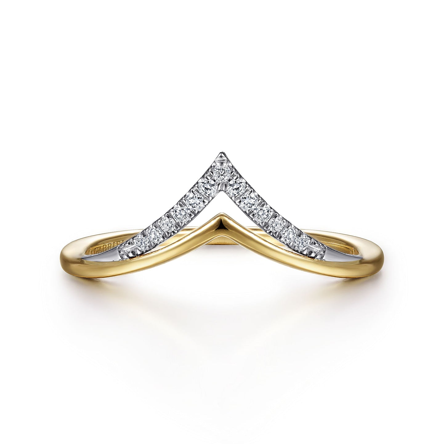 14K White-Yellow Gold Diamond Chevron Ring