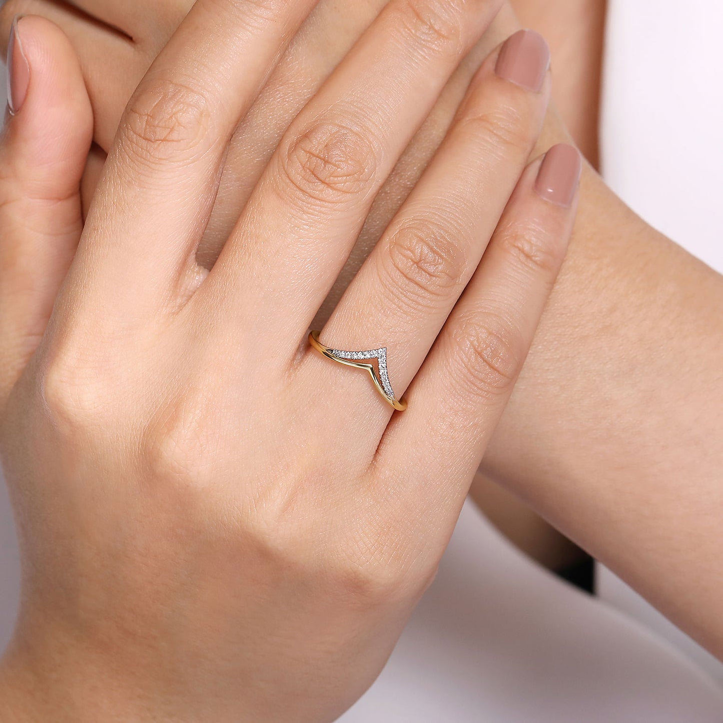 14K White-Yellow Gold Diamond Chevron Ring