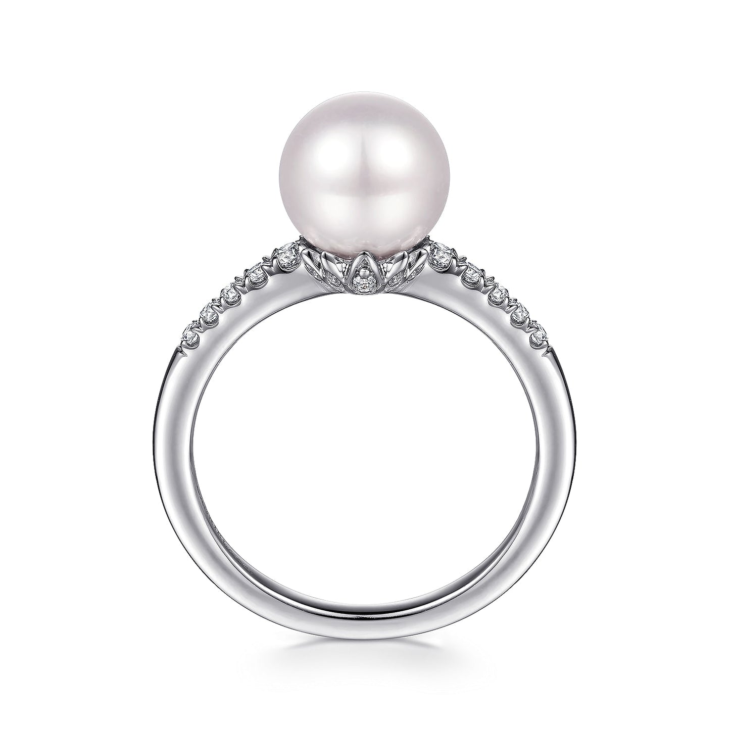 14K White Gold Classic Cultured Pearl Diamond Ring