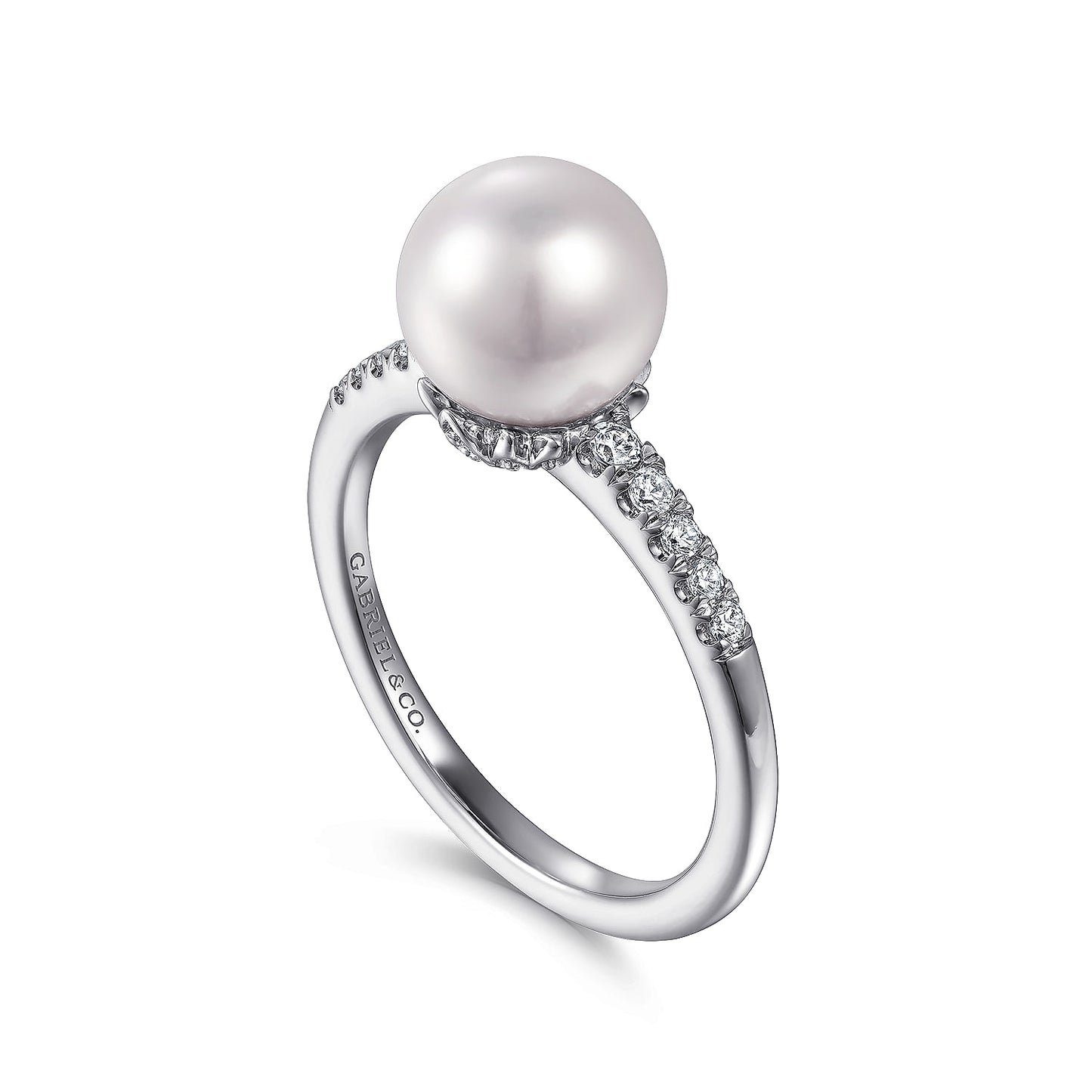 14K White Gold Classic Cultured Pearl Diamond Ring