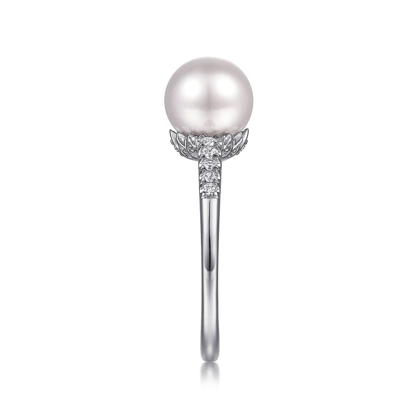 14K White Gold Classic Cultured Pearl Diamond Ring