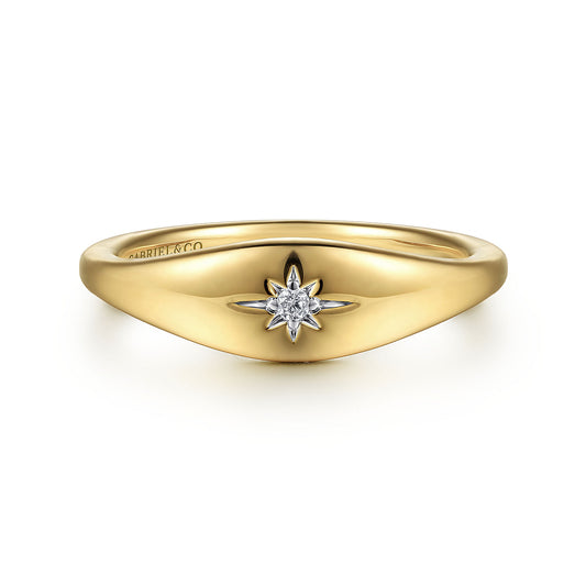 14K Yellow Gold Diamond Starburst Signet Ring