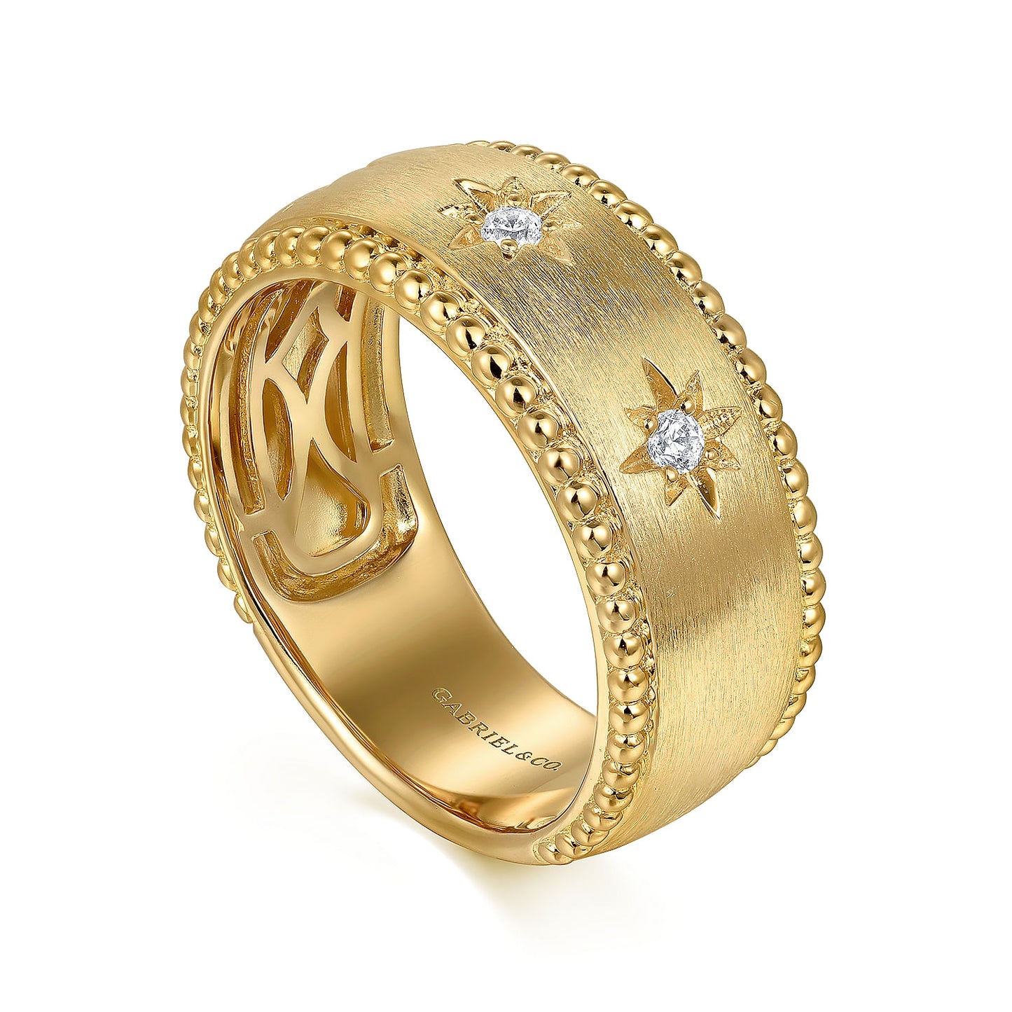 14K Yellow Gold Diamond Wide Bujukan Band Ladies Ring