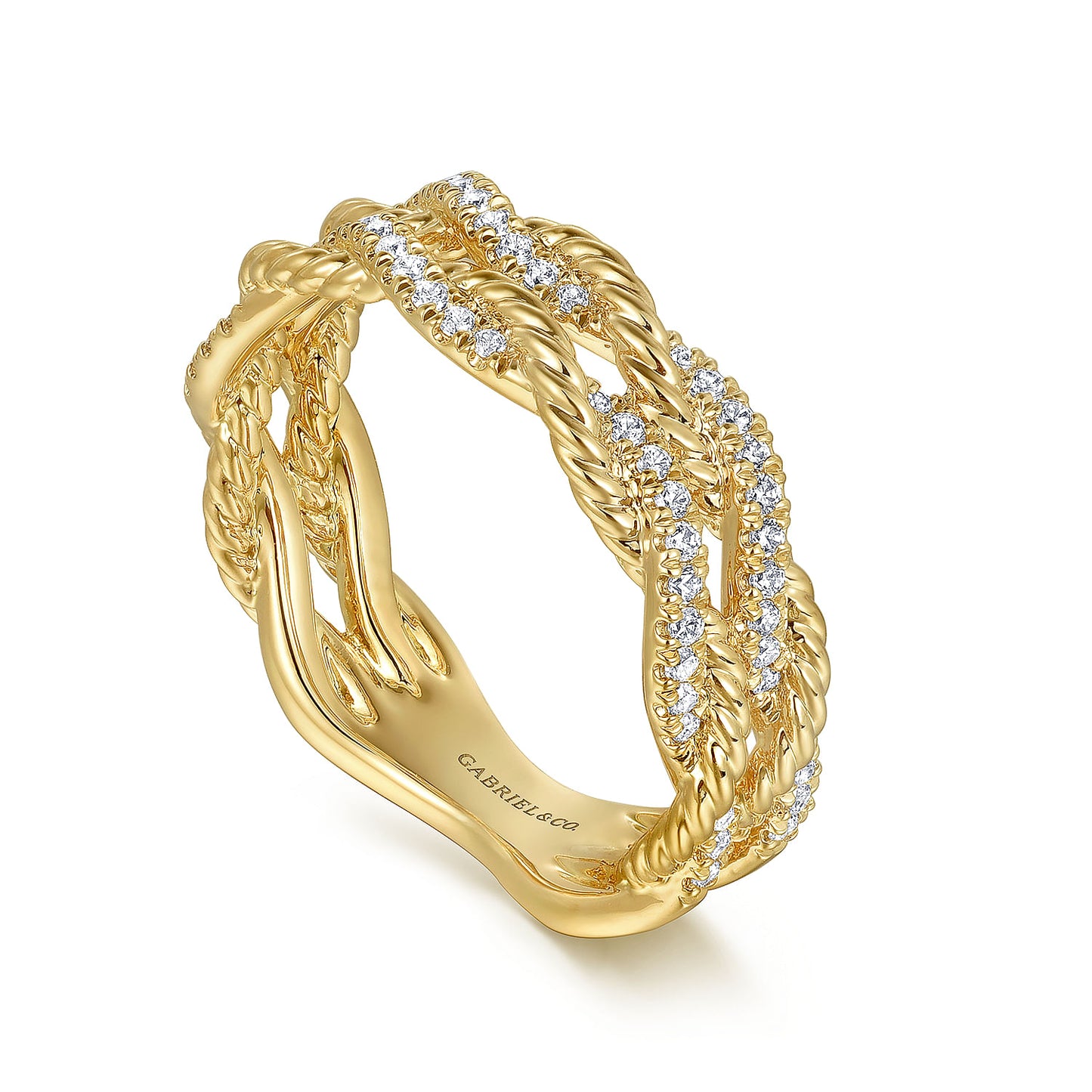 14K Yellow Gold Diamond Twisted Ladies Ring