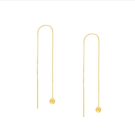 14K Yellow Gold "Mini" Ball Threader Earrings